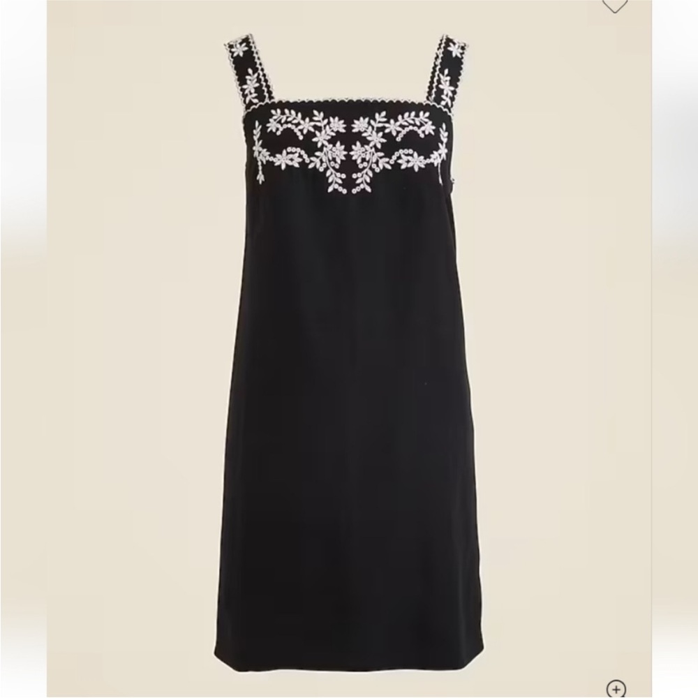 NWT J Crew Black Linen Shift Dress with White Floral Embroidery